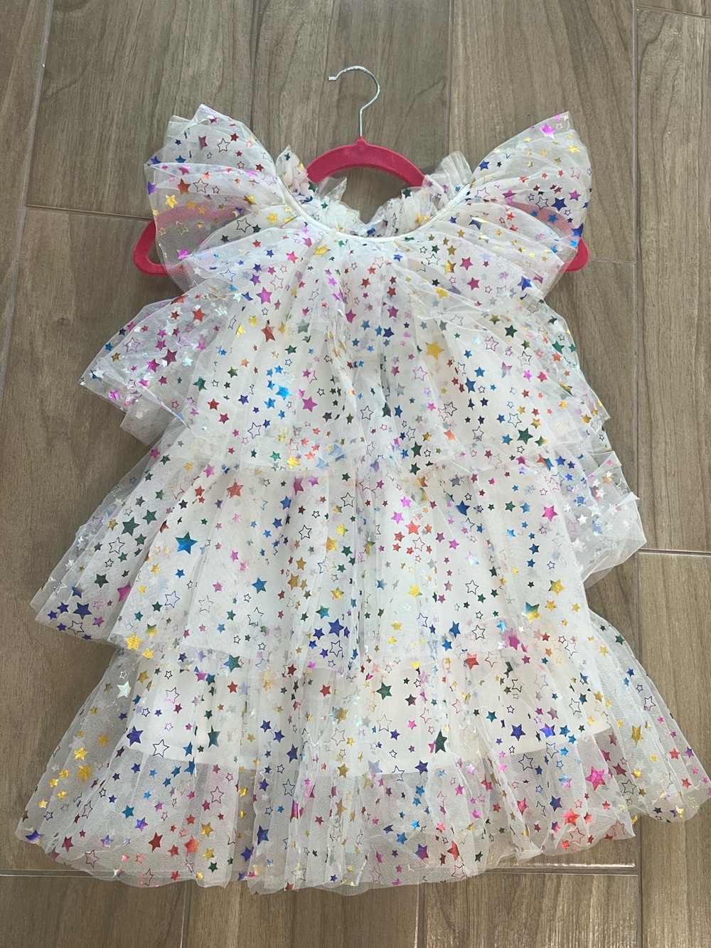 LOLA AND THE BOYS - Sparkling Star Tulle Dress - Multicolor Stars on White